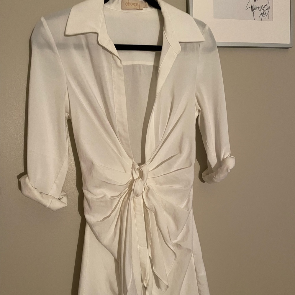 White tie front dress